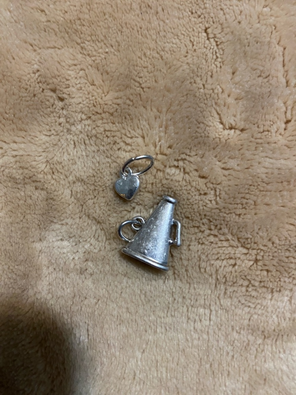 Premier Designs Pewter Silver Megaphone and Heart Cheerleader Charm Set